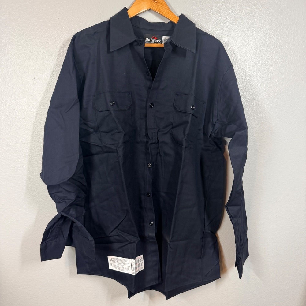 Bulwark Work Shirt Mens XL Navy Blue Flame Resistant Button Up Long Sleeve FR